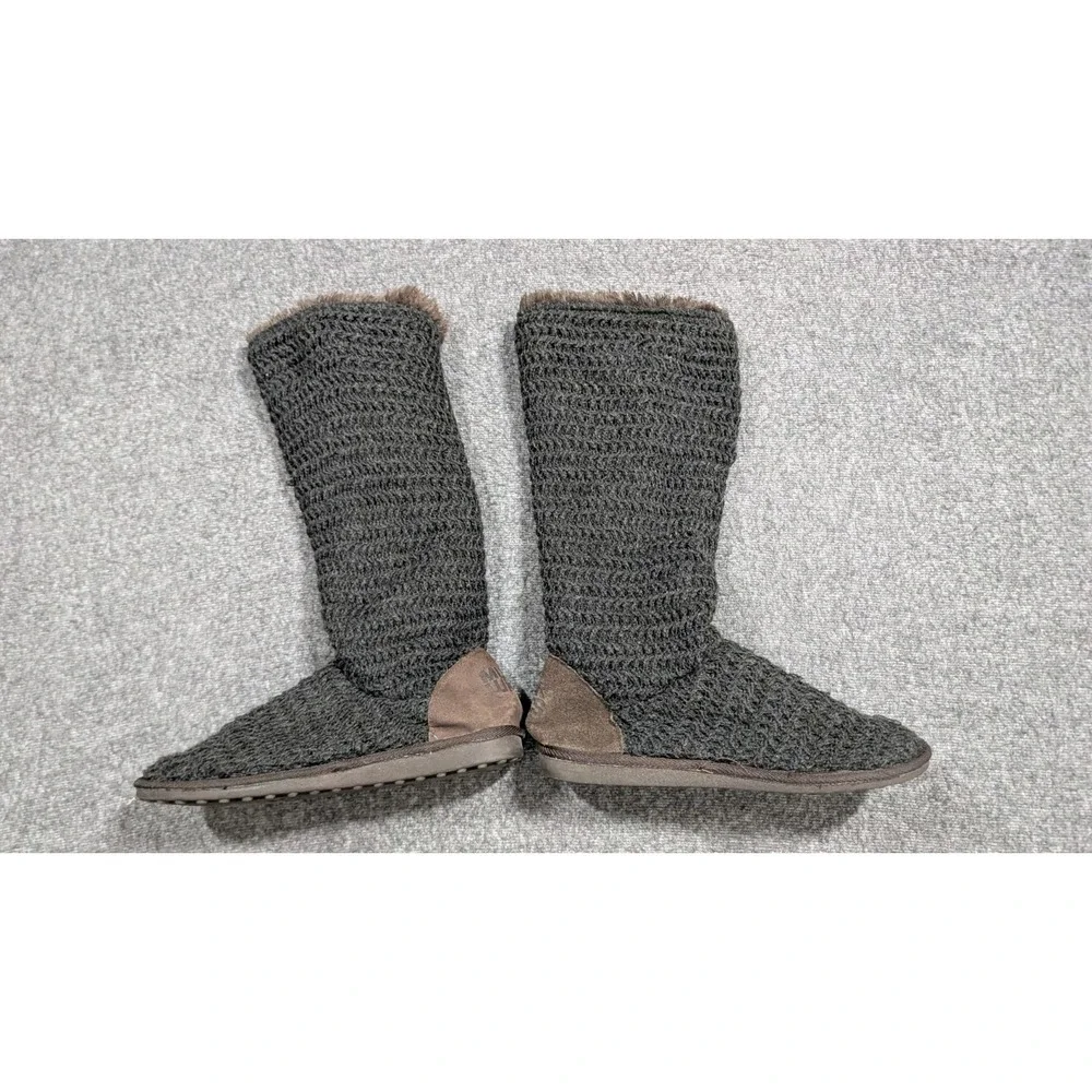 Muk Luks Boots Womens‎ 9 Gray Boho Suede  Brown Faux Fur Crotchet Sweater Boots